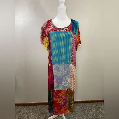 VTG Sacred Threads Quirky Bohemian Patchwork Lined Pencil Maxi Dress Sz S Hippie - Image 1 of 4