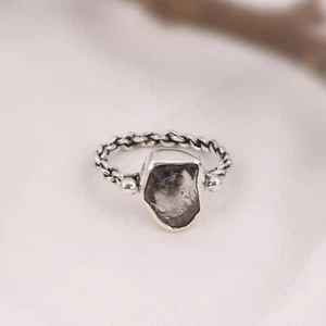 Natural Rough Herkimer Diamond Ring 925 Sterling Silver Oxidized Braided Band - Picture 1 of 11