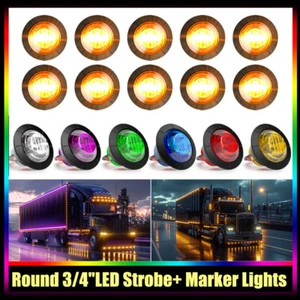3/4"Marker Lights LED Strobe Truck Trailer 12-24V Side Flash Bullet Round Lamps - Picture 1 of 16