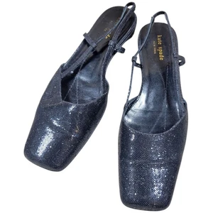 Scarpe vintage Kate Spade 8,5 AA nere paillettes slingback ballerine punta quadrata eleganti - Foto 1 di 13