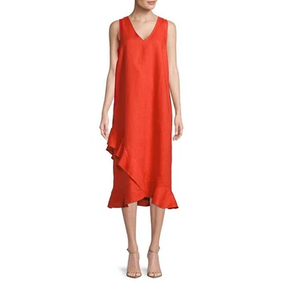 Vestido midi de lino Lord & Taylor talla mediana naranja sin mangas de gran tamaño Lagenlook Foto 1 de 4