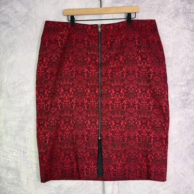 Red Black Damask Jacquard Pencil Skirt Sz 18W whimsigoth vampy dark romantic - Image 1 of 4