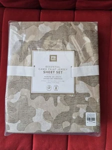 Pottery Barn Twin XL Bed Sheet Set Jersey Organic Cotton Camouflage Camo Sealed  - Picture 1 of 2