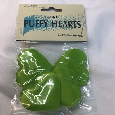 Paquete de 4 corazones hinchados de tela de 1 1/2 pulgadas verde fluorescente FPH02 215 (2 paquetes) Foto 1 de 3