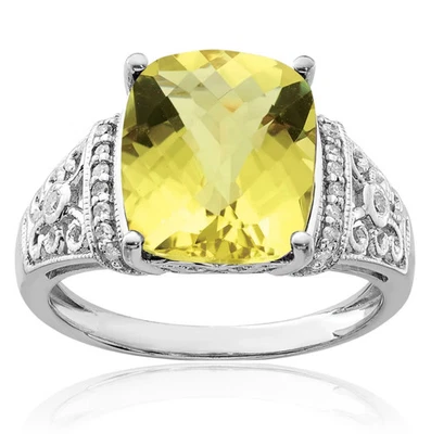925 Sterling Silver Diamond Lemon Quartz Ring Foto 1 de 4