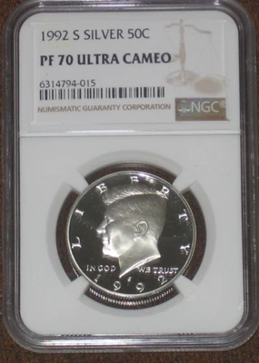 1992 S Silver Proof JFK Kennedy Half Dollar NGC PF70 UCAM PR 50c - Image 1 of 2