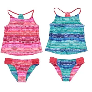 Tommy Bahama Girls' Size 6X Pink/Blue Wave Stripe Reversible 2 Piece Swimsuit - Picture 1 of 12