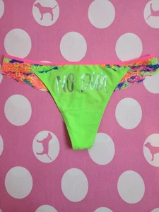 VTG VS PINK Graphic Cotton Lace Back Low Rise Thong Panty Size M Neon - Picture 1 of 4