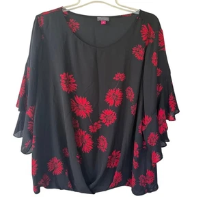 Vince Camuto schwarz Blumen U-Boot-Ausschnitt Bluse Schmetterlingsärmel Größe 3X - Bild 1 von 11