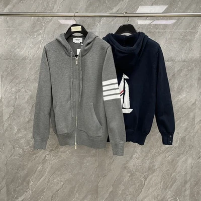 Thom Browne Men/womens Utumn New Knitted Zipper Hooded Casual Fashion Jacket - Image 1 of 4