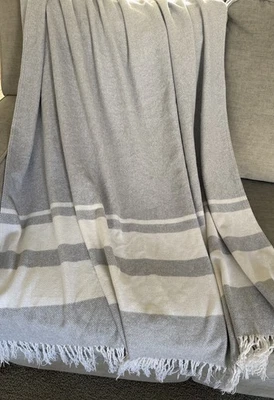 Roca Home Gray & White Throw Blanket Made In Portugal Wool Blend 48 x 54 - Image 1 of 4