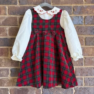 B.T. Kinder Kleinkind Mädchen 4T rot Samt Schottenkaro Urlaub Kleid 2-teiliges Set - Bild 1 von 8
