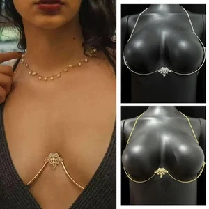 Zircon Leaf Chest Bracket Chain Adjustable Bikini Crystal Chain  Women - Picture 1 of 14