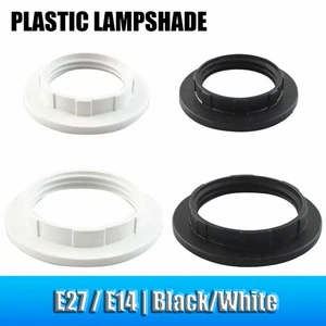 E27 / E14 Plastic Lampshade Collar Ring Thread Lamp Light Shade Black/White - Picture 1 of 9