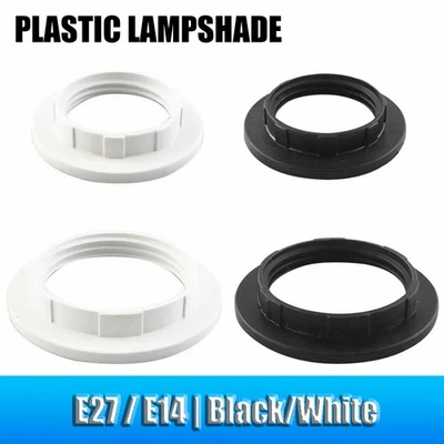 E27 / E14 Plastic Lampshade Collar Ring Thread Lamp Light Shade Black/White - Image 1 of 4