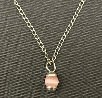 Gargantilla collar cadena delicada Italia 925 piedra lunar gema plata esterlina de colección 17" Foto 1 de 4