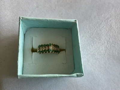 Low price Vintage 14k Gold Natural Emerald Diamond Pyramid Ring Size 6.5-7  - Image 1 of 4