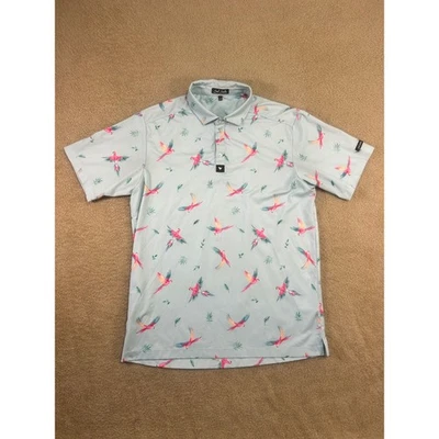 Bad Birdie Mens Golf Polo Shirt Large Light Blue Parrot Print Short Sleeve - Image 1 of 4