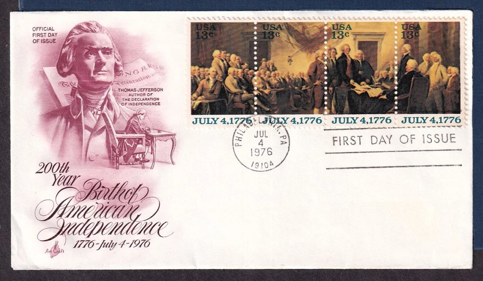 1976 Declaration of Independence Sc 1694a setenant Art Craft cachet magenta - Image 1 of 1
