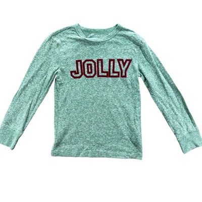 Crewcuts Boys Jolly Long Sleeve T Shirt Size XS Green Cotton Slub Christmas - Image 1 of 4