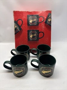 Brookstone 4 pezzi Set Tazze Natalizie Vintage Natale Caffè Orlo Oro Corona - Foto 1 di 8