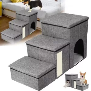 3 Step Couch Dog Stairs for Small & Senior Doggy Steps w/ Scratcher & Pet House - Picture 1 of 10
