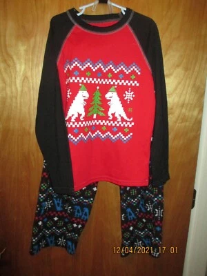 BOYS CHRISTMAS DINOSAUR PAJAMA SET SIZE 6 7  - Image 1 of 2