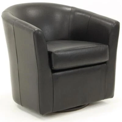 Pemberly Row Traditional 19"H Faux Leather Swivel Club Chair in Black - Image 1 of 4