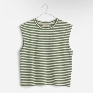 Madewell Structured Jersey Muscle Tee Faded Palm Green Stripe XL NR247 New - Picture 1 of 8