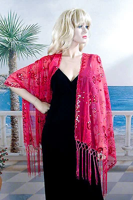 Mantón largo brillante transparente bordado lentejuelas envolvente bufanda noche boda - W295 Foto 1 de 2