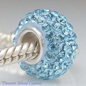 March Birthstone Aquamarine CZ Crystal 925 Sterling Silver European Bead Charm - Picture 1 of 1