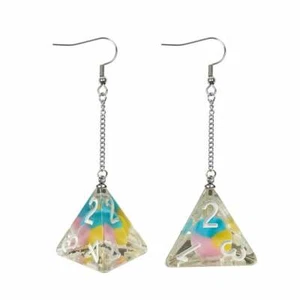 Dice Earrings: D4 Dice w/Colorful Inclusion Nerdy RPG Jewelry - Picture 1 of 1