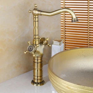 Grifo mezclador giratorio lavabo de latón antiguo de 15" 2 asas cruzadas grifo - Imagen 1 de 9