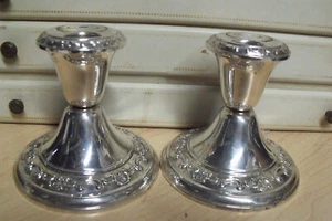 Strasbourg 4" Candlesticks Console Gorham Sterling Silver 1129 Pair - Picture 1 of 5