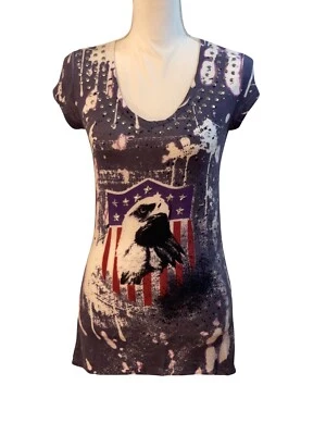 ROCK & REPUBLIC Red White Blue Star Stripes Patriotic Eagle Shirt Women’s Sz XS - Image 1 of 4