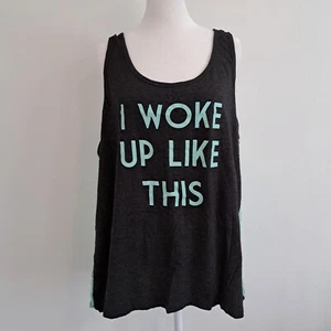 0591 - Bobbie Brooks Plus Size 3X I woke up like this Grey & Light Blue Lace Top - Picture 1 of 16