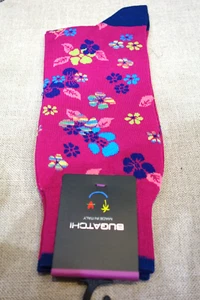 Bugatchi Mid Calf socks Hot Pink Purple Yellow Turquoise Flower - Picture 1 of 2