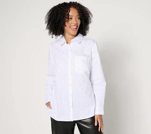 Joan Rivers Red Carpet Button Front Shirt with Rhinestones Size XL White Career - Picture 1 of 7