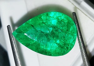 Certified Natural Green Colombian Emerald 10.37 Ct Loose Gemstone Pear Cut Gems - Picture 1 of 9
