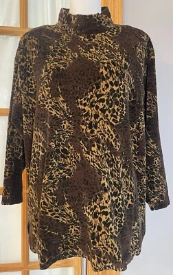 Suéter Pullover Mujer Jason Maxwell Años 90 1X Terciopelo Marrón Estampado Animal Safari Foto 1 de 4