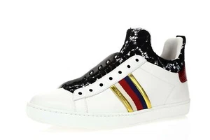 Womens GUCCI 160474 White / Black Leather Lace Sneakers sz. 37 - Picture 1 of 5