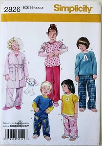 Simplicity 2826 Boys Girls Pajamas Robes Sewing Pattern Sz 4-8 - Picture 1 of 1