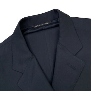 Mens 42 R Canali Solid Navy Blue 3 Button 100 % Wool Suit Made Italy