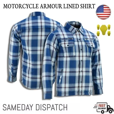 Mens Motorbike Motorcycle Flannel Lumberjack Shirt Made with Kevlar CE Armour US - Image 1 of 4
