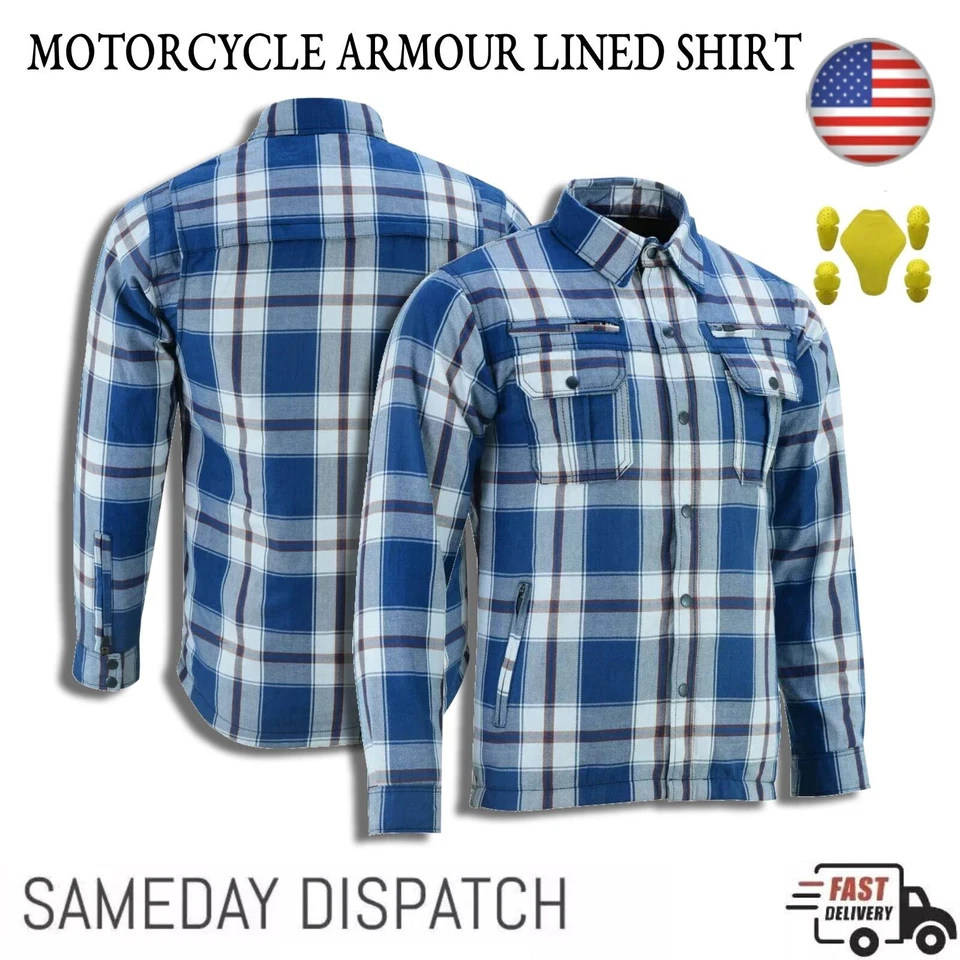 Mens Motorbike Motorcycle Flannel Lumberjack Shirt Made with Kevlar CE Armour US - Изображение 1 из 4