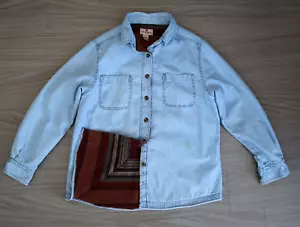 Vintage 90s Woolrich Womens Blanket Lined Shirt Jacket Medium M Blue Denim - Picture 1 of 8