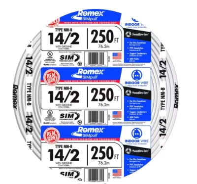 BRANDED Sale! 250 ft. 14/2 Romex SIMpull Solid NM-B W/G Wire - Model # 28827469