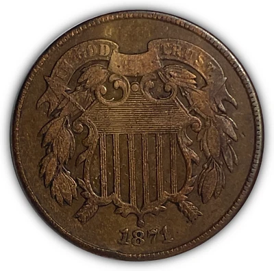 1871 Two Cent Piece Choice Very Fine VF+/XF Coin #10803 - Image 1 of 3