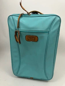 JON HART Ocean Blue canvas & leather Rolling Bag Luggage 22" - Picture 1 of 7