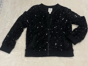 Cat And Jack Girls XL (14) Black Sequins Zip Up Lightweight Jacket NWOT - Picture 1 of 6